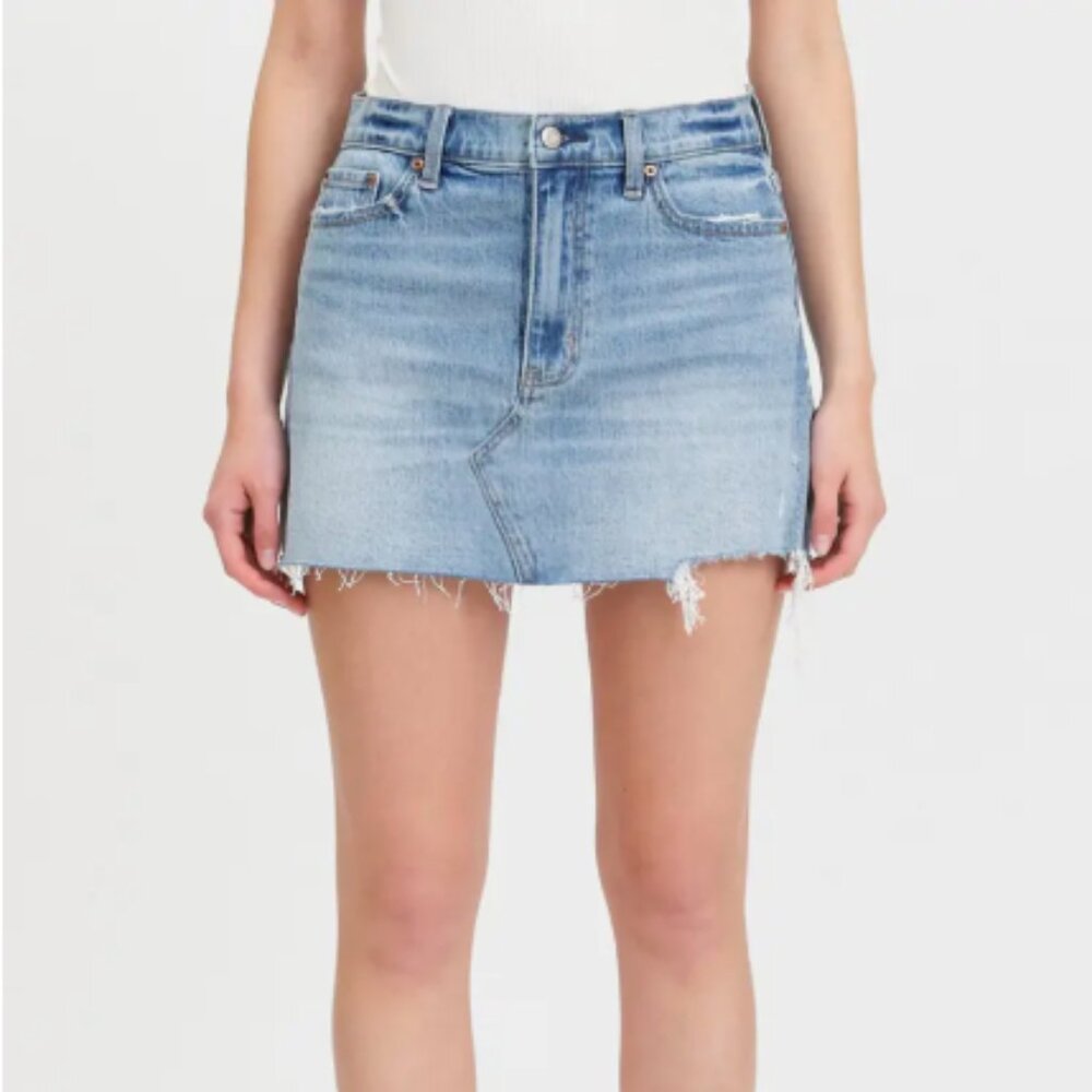 Daze Malibu Distressed Cutoff Denim Jean Miniskirt